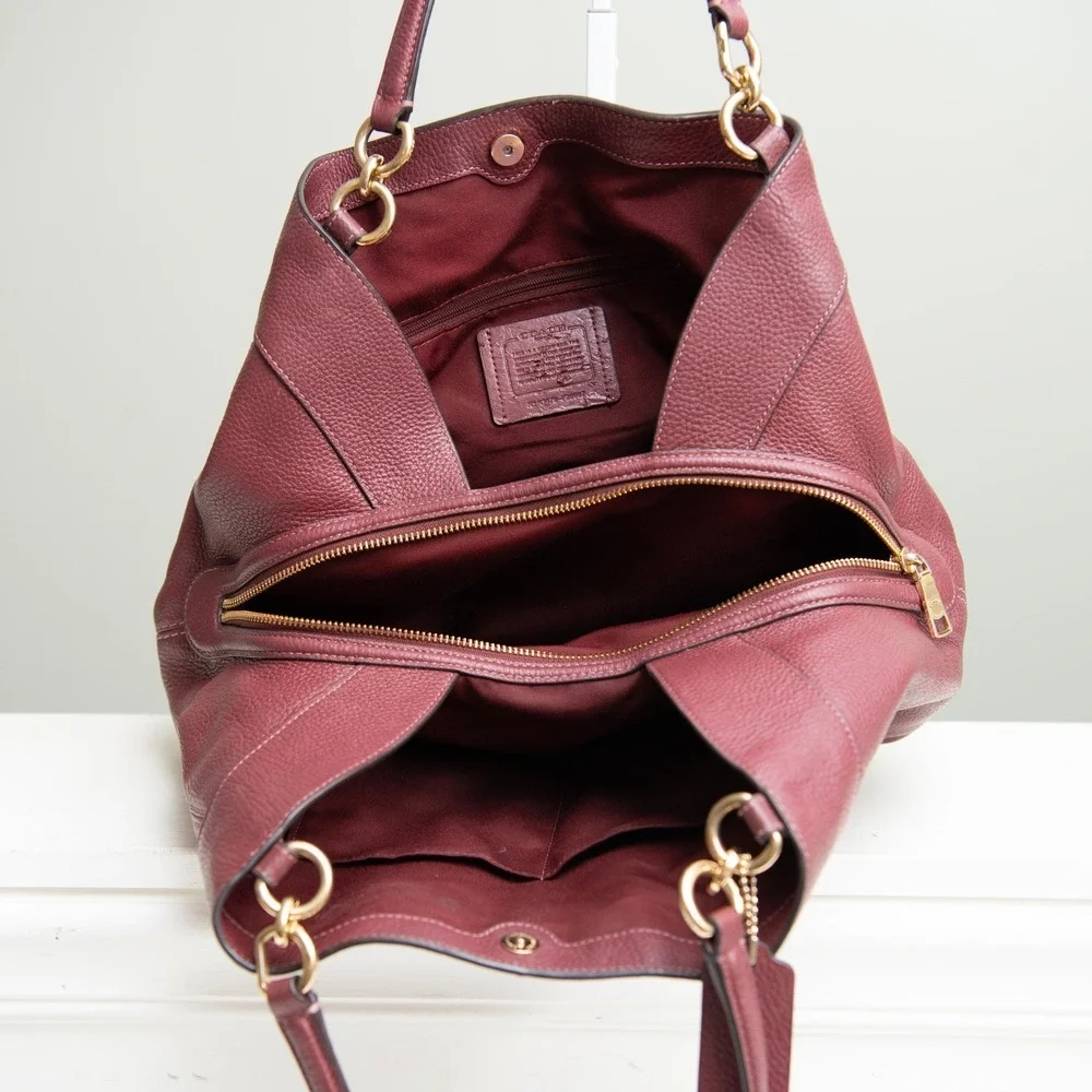 Coach Lexy Shoulder Bag Burgundy Pebbled Leather Hobo Slouchy Minimalist Classic